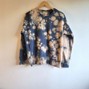 LACAUSA, Tie Dye Crewneck Sweatshirt, Blue and Light Tan, Size‎ Small
